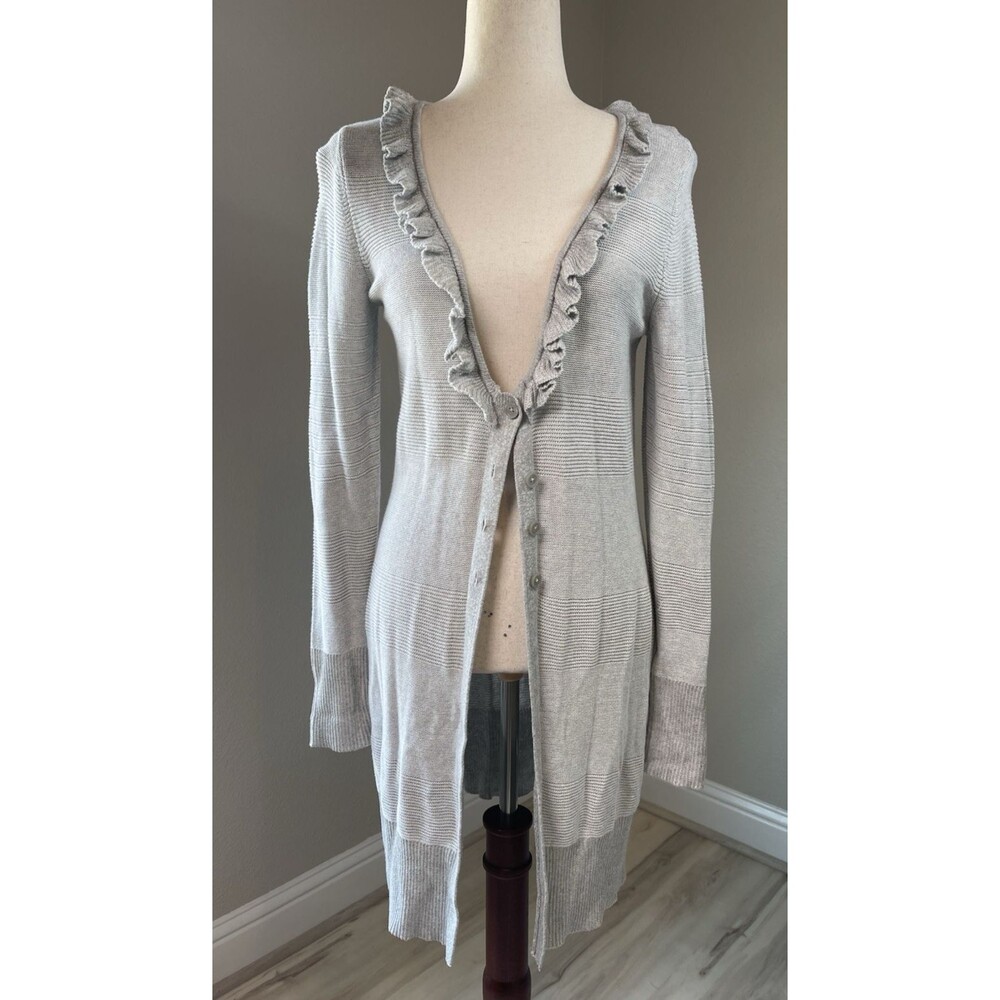 Elle NWT womens long tail button gray lightweight cardigan Small - Picture 2 of 8